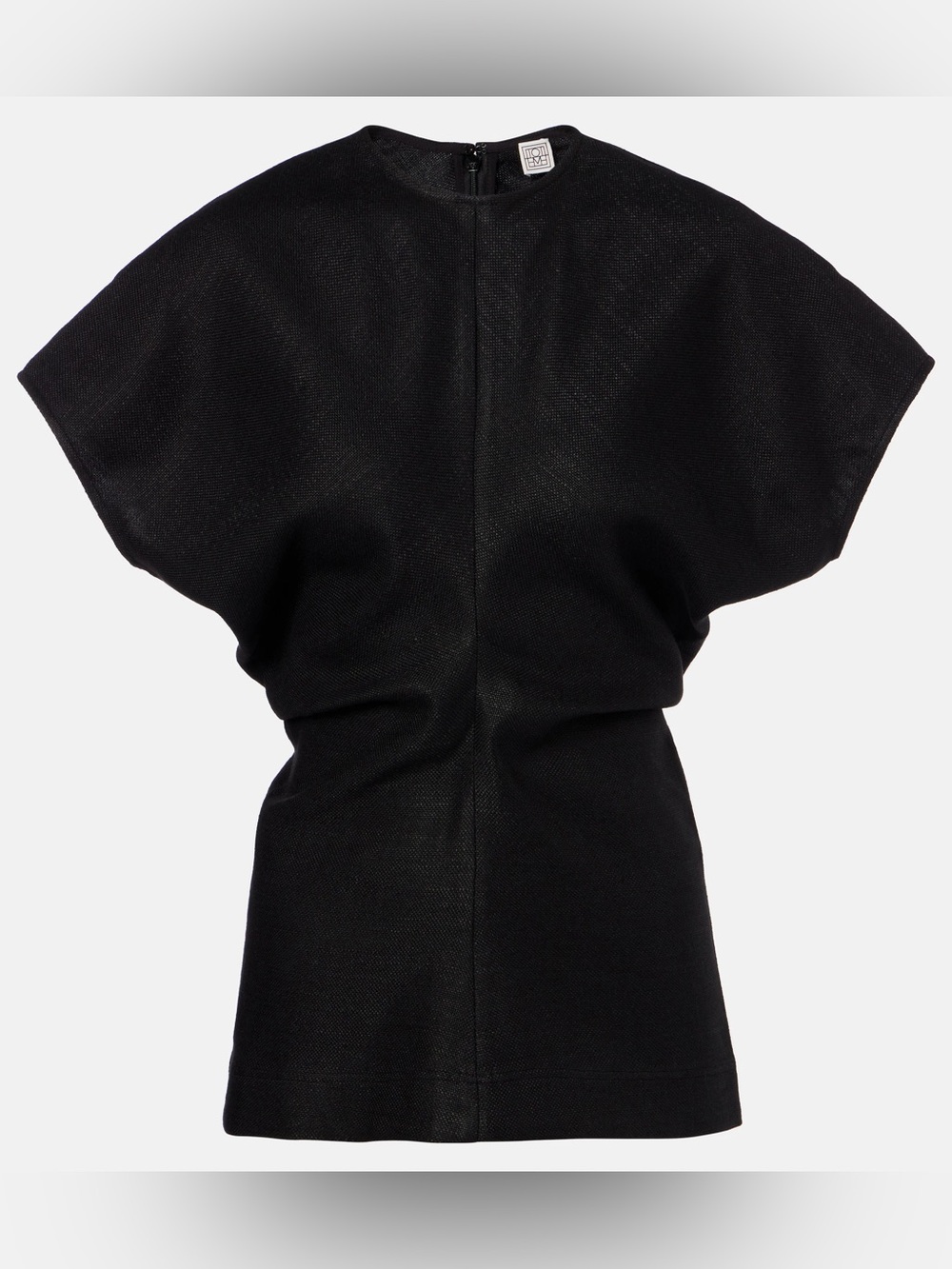 TOTEME Black Gathered Slouch Waist Linen Blend Top Size 42